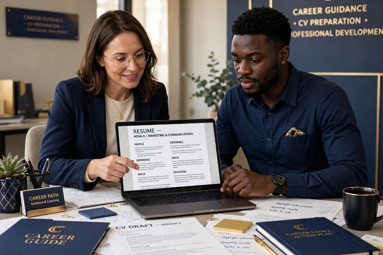 Career adviser reviewing a candidate CV